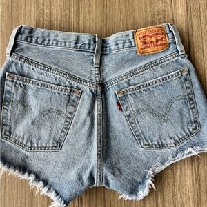 Levi's Light Blue Frayed Hem Jean Shorts